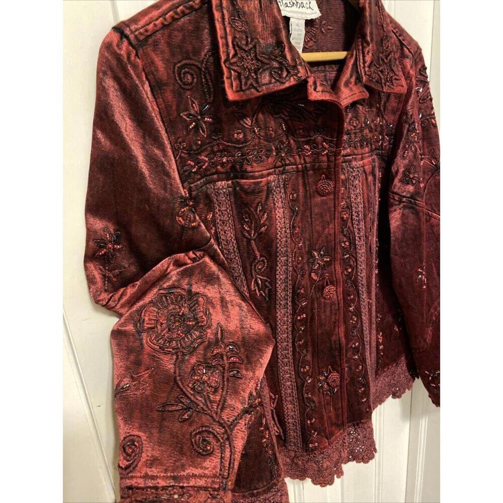 Vintage Flashback Jacket embroidery beads lace mid-weight unlined women's Large - Picture 12 of 12